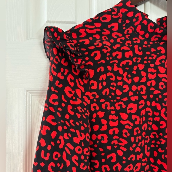 MakeMeChic Women's Leopard Print Mock Neck Long Sleeve Ruffle A Line Mini Dress - Picture 4 of 7